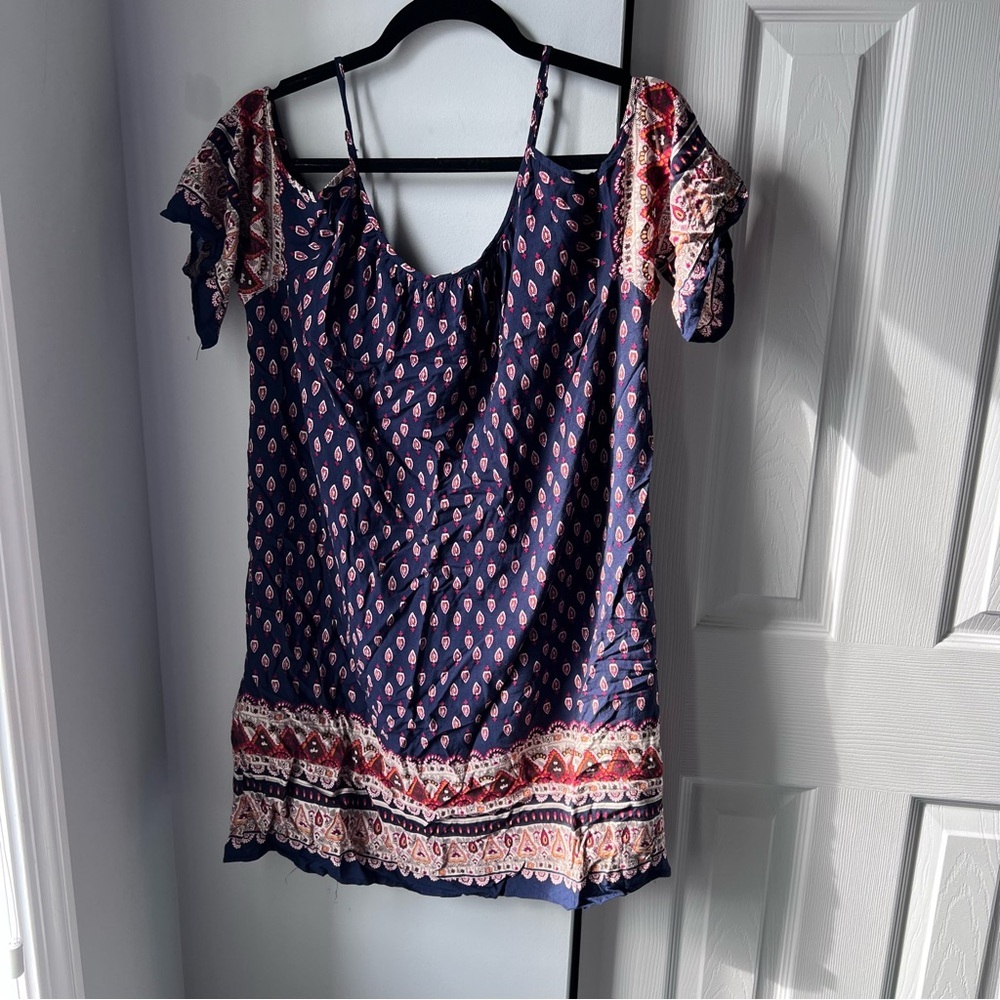 Ya Los Angeles Boho Navy Cold Shoulder Dress S